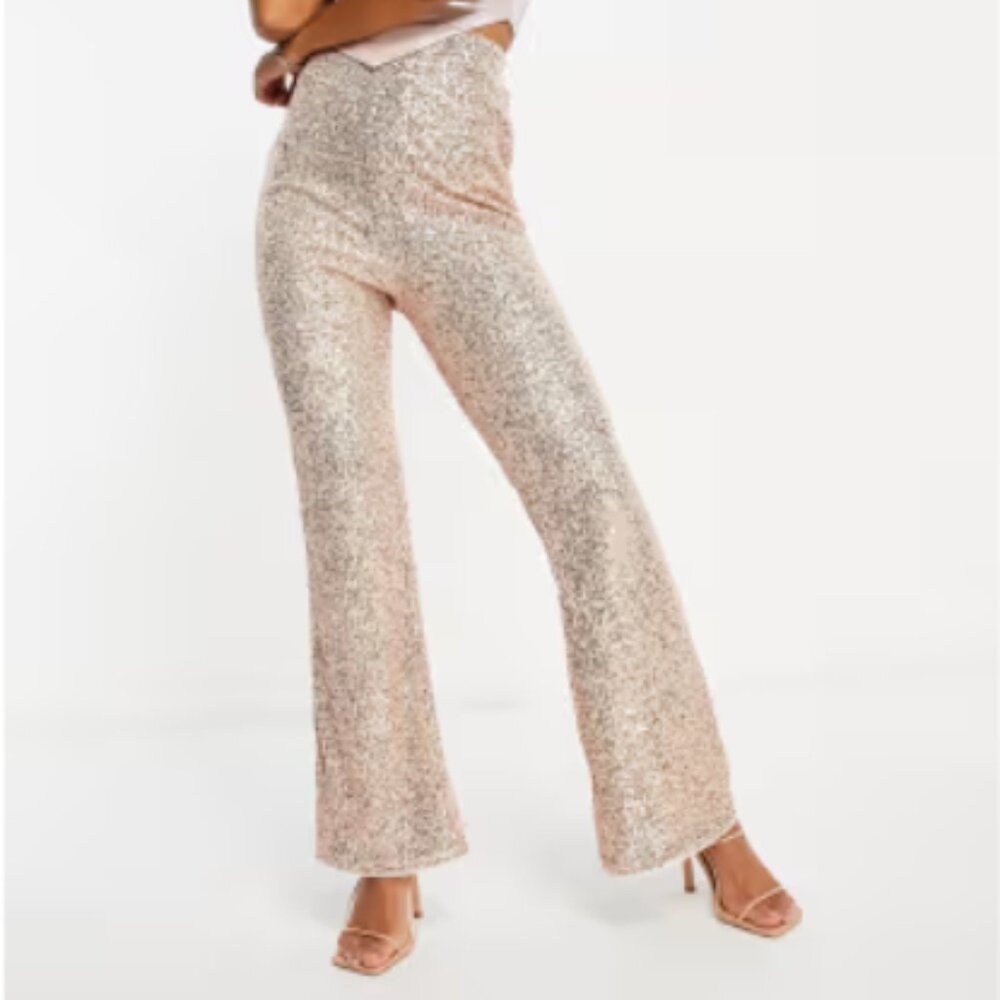 NWT Rose Gold Sequin Wide-leg Pants, Jaded Rose, Size 10